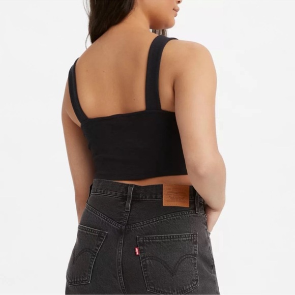 EUC LEVI’S Twist Front Crop Tank Top Black Cotton - Picture 2 of 7